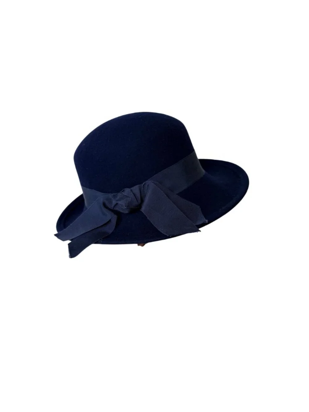 Street Smart Wool Cloche Hat Navy Vintage Church Dress Fashion USA Bow Accent